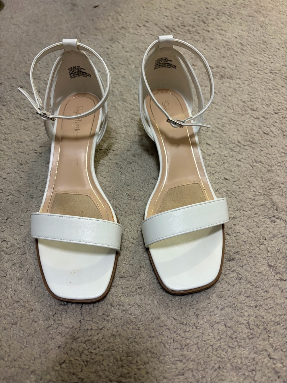 Minimalist White Ankle-Strap Sandals with Square Toe